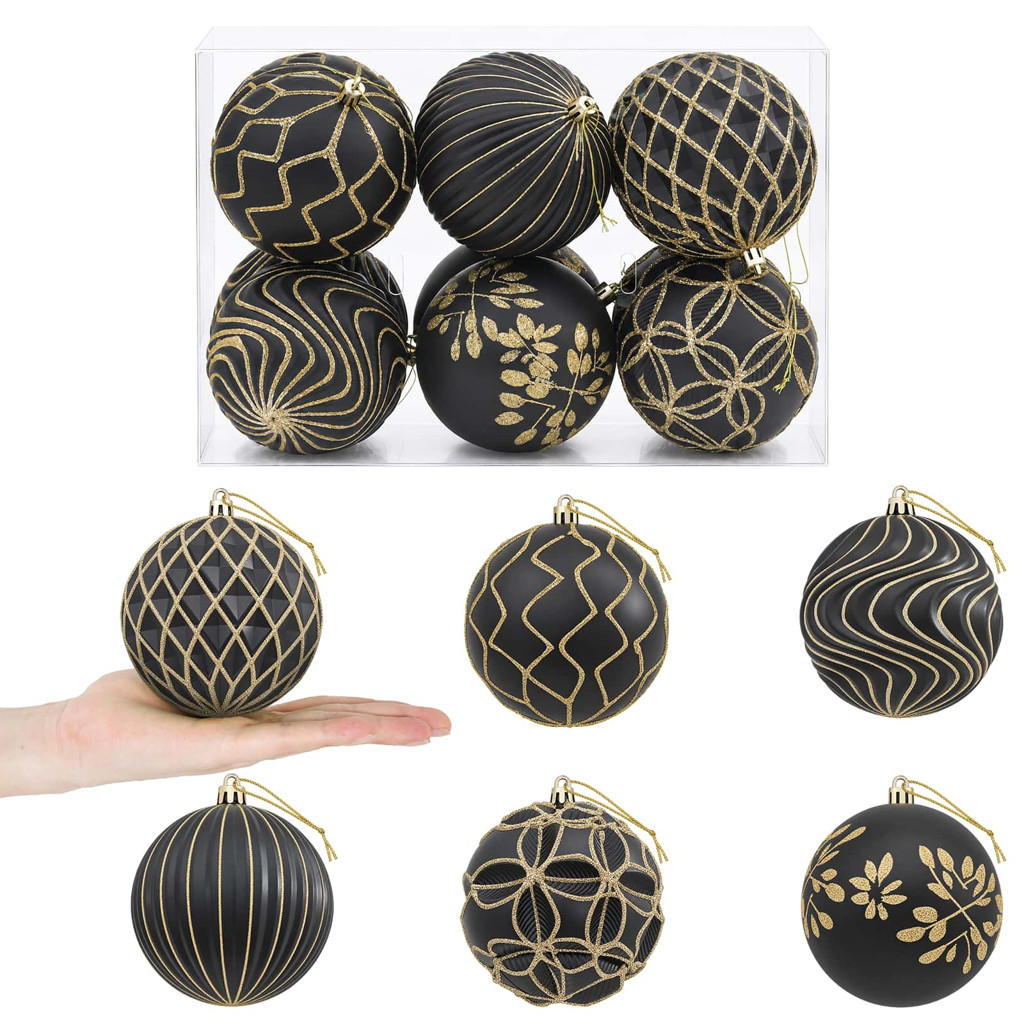 WEIHNACHTSKUGELSET XL 12 -teilig 10 cm Schwarz Polystyrol - Schwarz, Kunststoff (10/10/10cm) - vidaXL