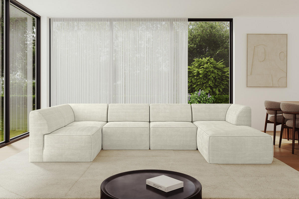 WOHNLANDSCHAFT Ottomane Rechts MOVO-L 345x180x78 cm Cream Cord - Creme, Holzwerkstoff/Kunststoff (180/78/345cm) - ALTDECOR