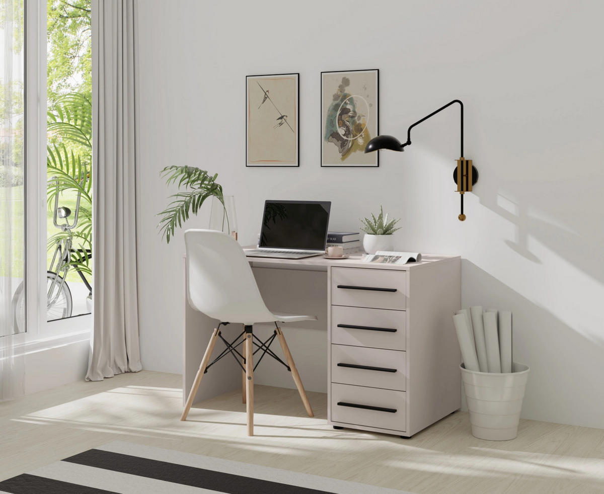 SCHREIBTISCH Modena 120x60 in Kaschmirfarbe mit Schubladen - Kaschmir/Schwarz, Holzwerkstoff/Kunststoff (60/120/75cm) - Ravio