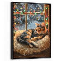 LEINWAND Bilder mit Rahmen - Katze - Weihnachten - Winter - Tier - 30x40 - Bernsteinfarben, Textil (30/40cm) - MuchoWow