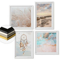 WANDBILDER 4er-Set - 50x50 cm & 40x60 cm Weißer Rahmen - Wolkenmeer, Traumfänger, Gras - Weiß, Kunststoff (50/50cm) - ArtPrintCave