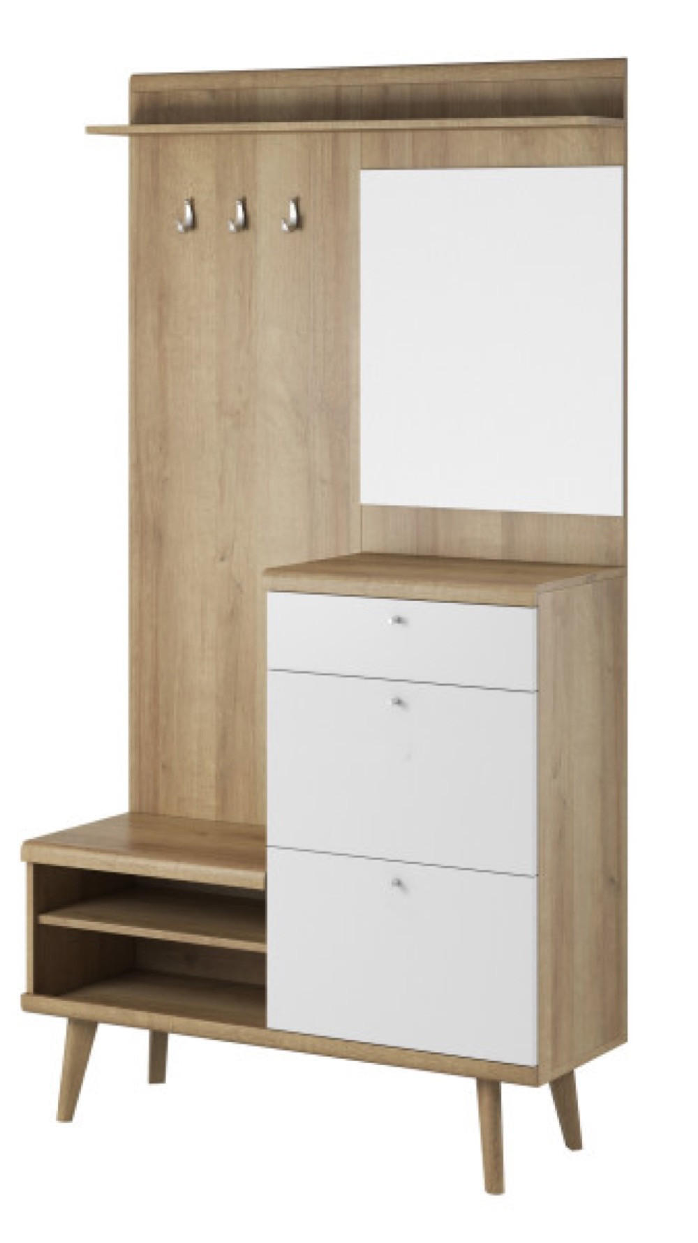 GARDEROBE Riviera Eiche Weiß DRIMO Mit Spiegel Mit Massivholzbeinen - Multicolor, Holzwerkstoff (110/200/34cm) - Sepro Meble