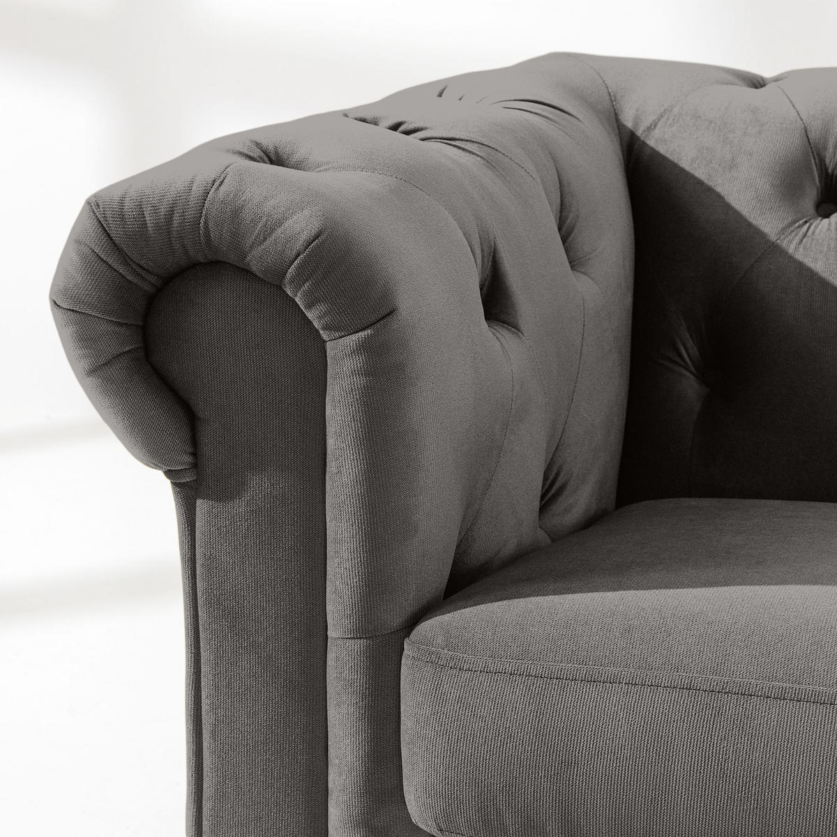 3-SITZER-SOFA GRAVO Chesterfield, Velours - Wengefarben/Grau, Leder/Holz (202/72/95cm) - KONSIMO®