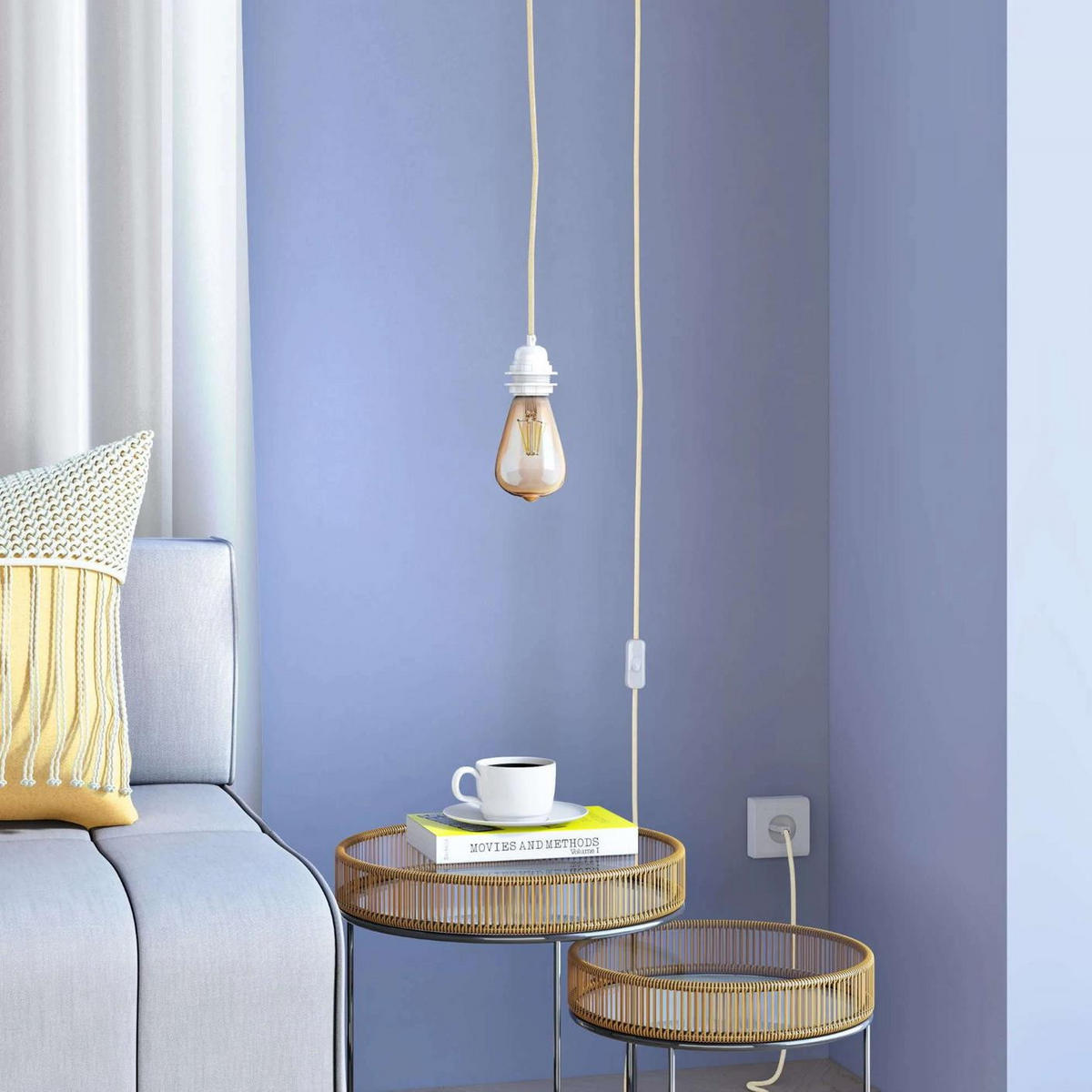 HÄNGELAMPE Bala mit Kabel und Schalter beige - Beige/Weiß, Textil (450/1/450cm) - HOOPZI