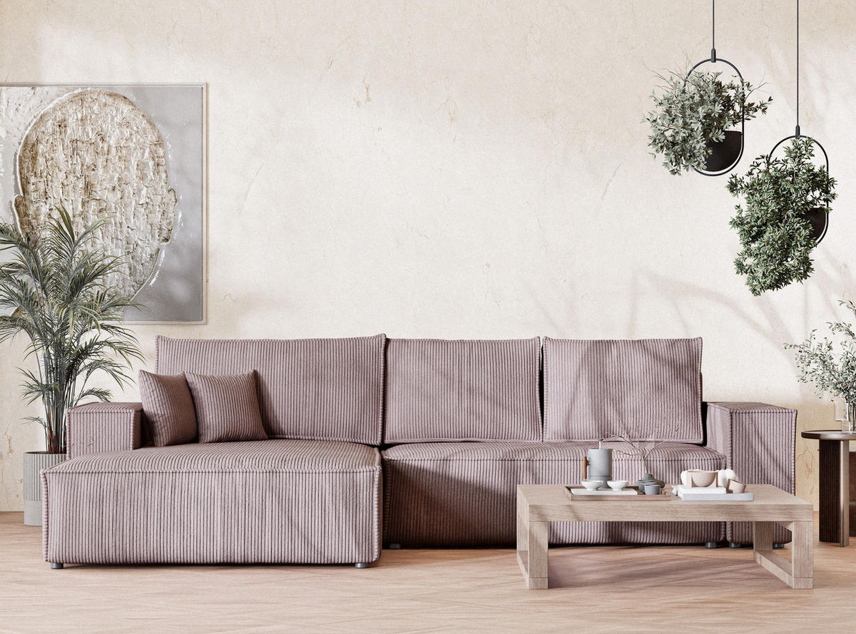 ECKSOFA MIT SCHLAFFUNKTION Maze Lila Samtstoff - Lila/Schwarz, Holz/Holzwerkstoff (294/185cm) - Maison de Reve
