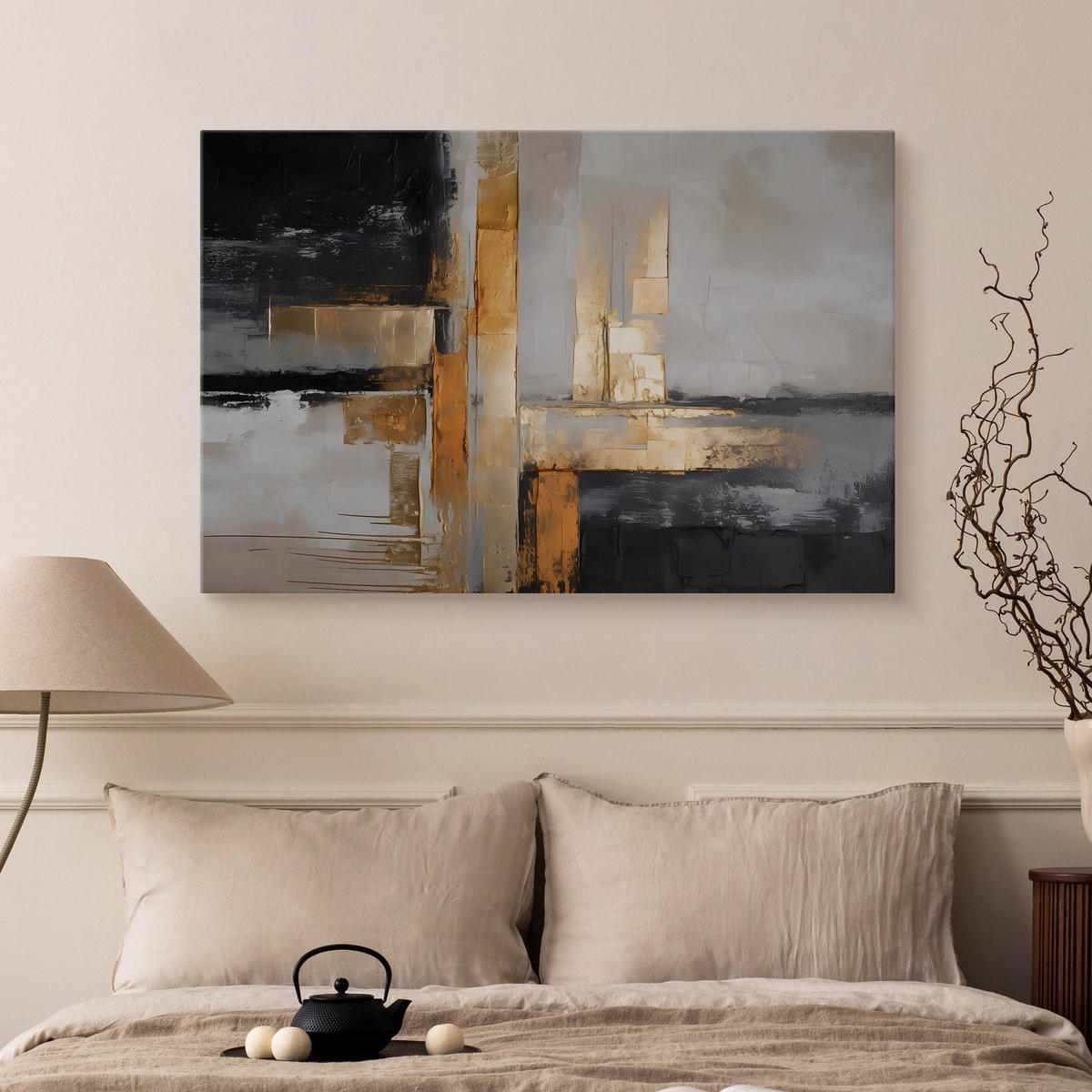 LEINWANDBILD Abstraktion Moderne Kunst Glamour 120/80 cm - Beige/Schwarz, Textil (120/80cm) - Muralo