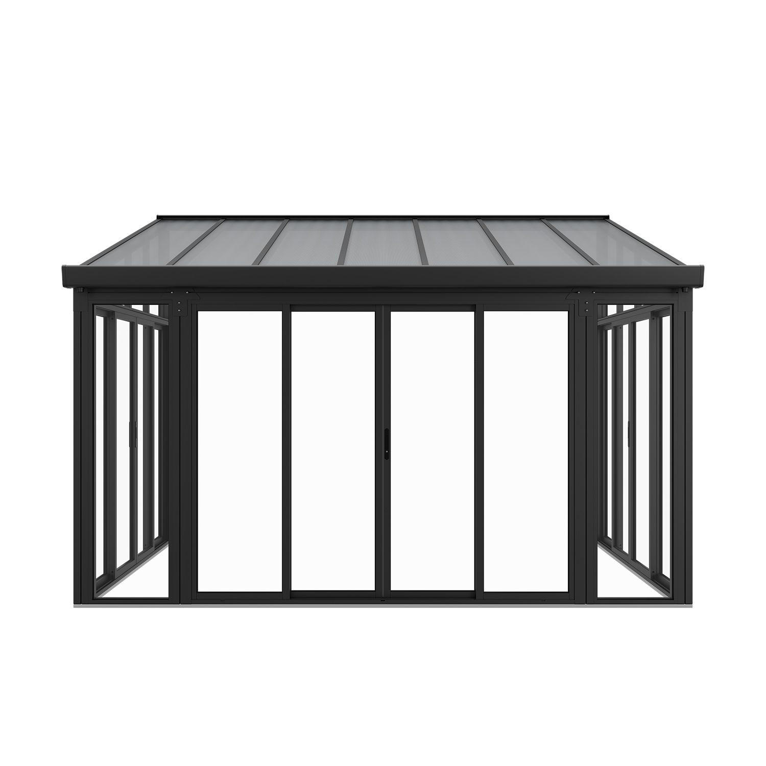 WINTERGARTEN 292 x 428 x 312 cm dunkelgrau mit verschließbaren Schiebetüren - Dunkelgrau, Metall (428/312/292cm) - Juskys