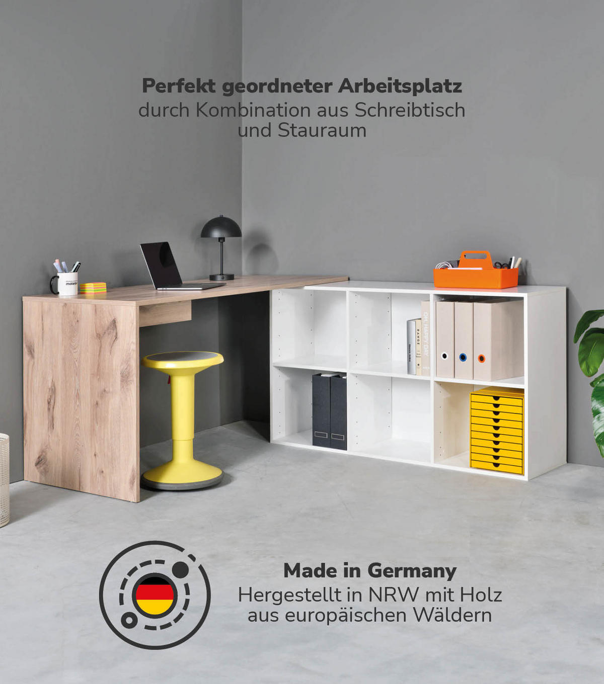 ECKSCHREIBTISCH Der Produktive - Eichefarben/Weiß, Holzwerkstoff (65/145/77cm) - Mokebo