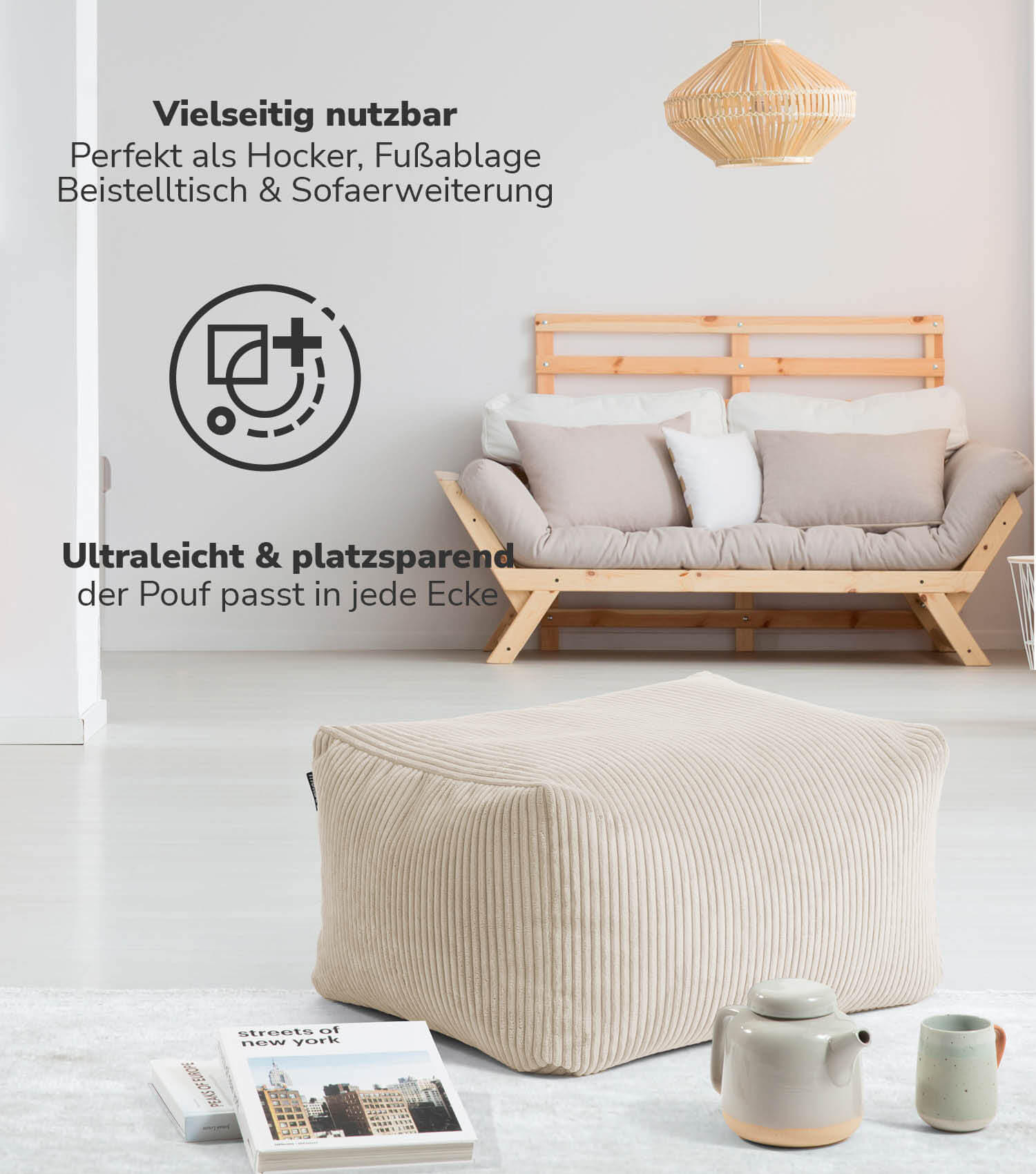 POUF Der Ruhestifter - Beige, Textil (65/35/55cm) - Mokebo