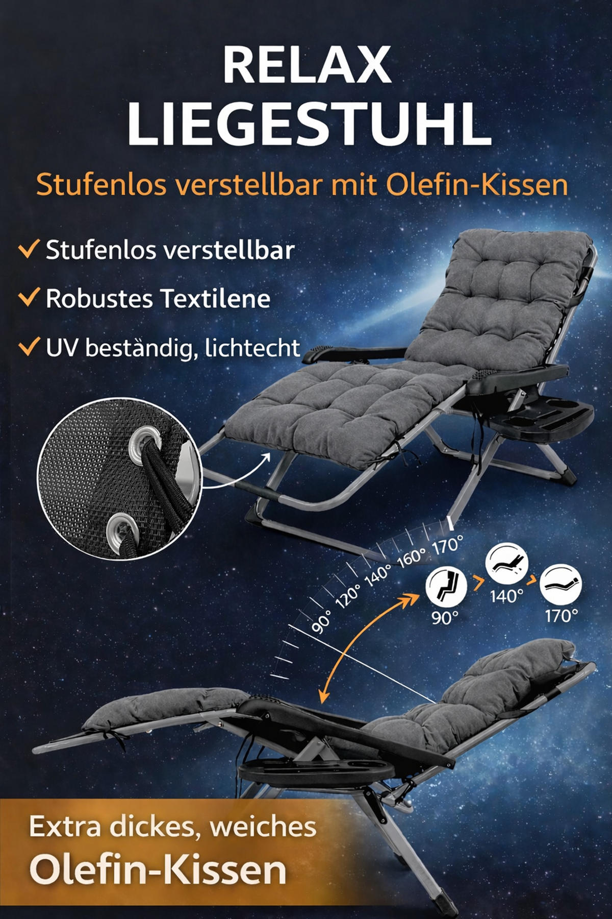 LIEGESTUHL mit extra dicker Auflage, Hellgrau - Hellgrau/Schwarz, Metall (73/110/81cm) - QUICK STAR