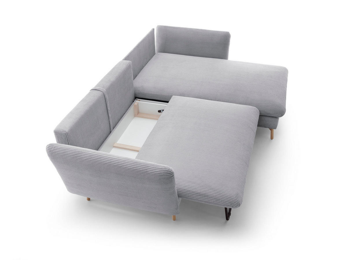 ECKSOFA NERA Grau Kordstoff mit Schlaffunktion - Grau, Holz (258/167cm) - MASSENO