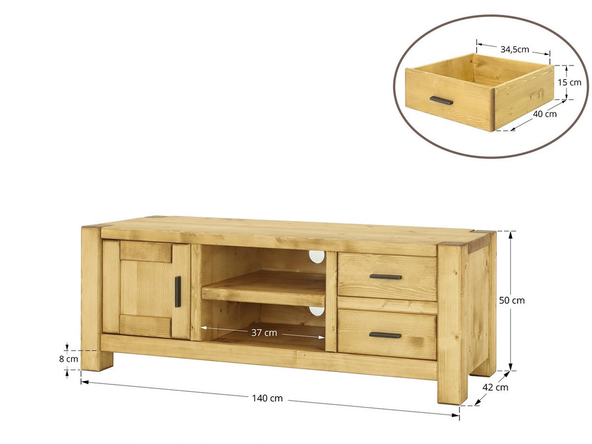 TV-SCHRANK aus Massivholz Sara - Honig, Holz (140/50/42cm) - Seart