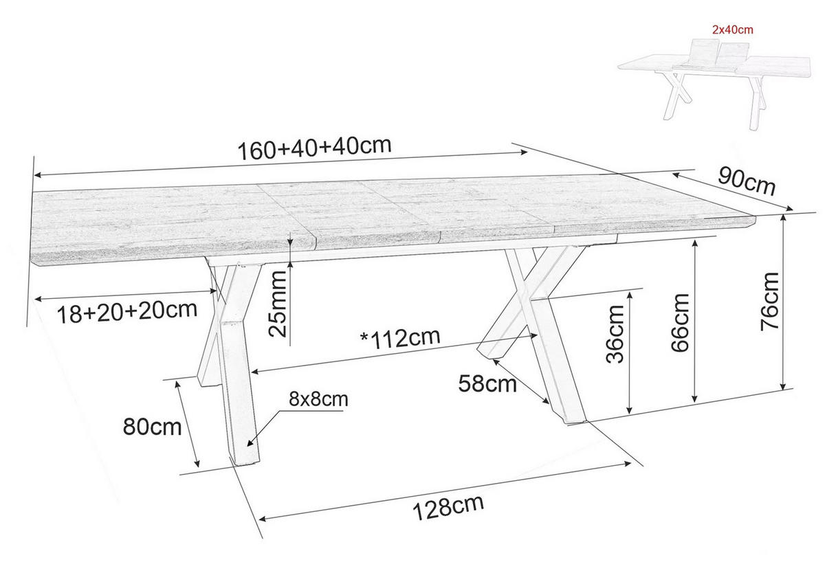 ESSTISCH Xaviero Eiche Artisan / Schwarz 160-240 / 90 / 76cm - Eichefarben/Schwarz, Holz/Metall (90/160/76cm) - Feldmann-Wohnen