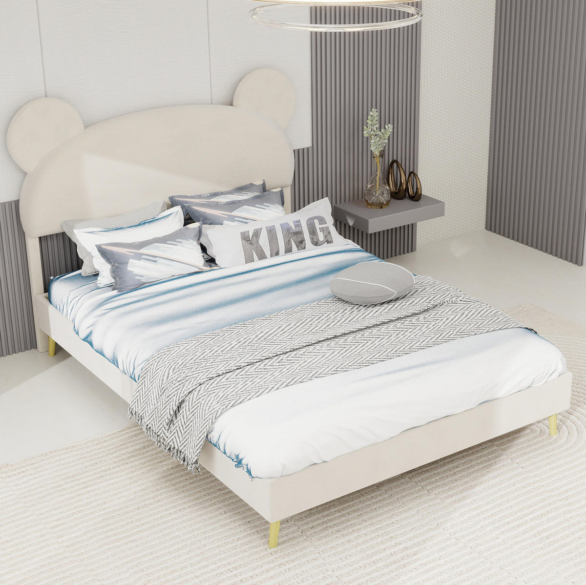 POLSTERBETT 140/200 cm beige aus Stoff und Metall mit Stauraum - Beige, Textil (140/200cm) - OKWISH