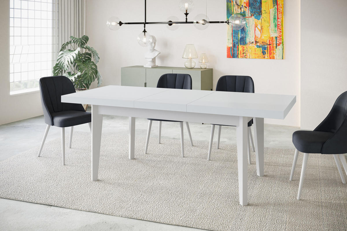 ESSZIMMERTISCH SKANDI, ausziehbarer Tisch: 160-210X90X78 cm, Farbe: Weiß, mit Holzbeinen in Farbe Weiß - Weiß, Holzwerkstoff (160/90/78cm) - Alpi-Möbel