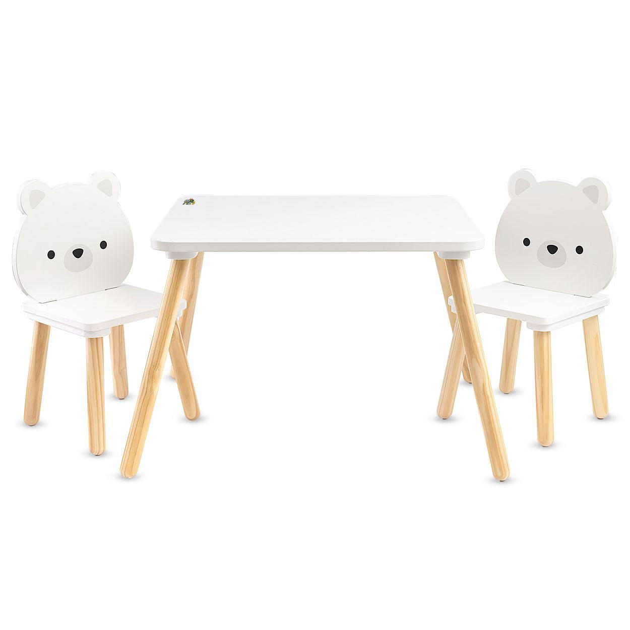 KINDERSITZGRUPPE weiße Bären weiß 62 x 62 cm, Tischset, 2 Stühle, MDF, Kiefernholz, Bären-Rückenlehnen - Weiß, Holzwerkstoff (62/42/62cm) - Moni