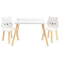 KINDERSITZGRUPPE weiße Bären weiß 62 x 62 cm, Tischset, 2 Stühle, MDF, Kiefernholz, Bären-Rückenlehnen - Weiß, Holzwerkstoff (62/42/62cm) - Moni