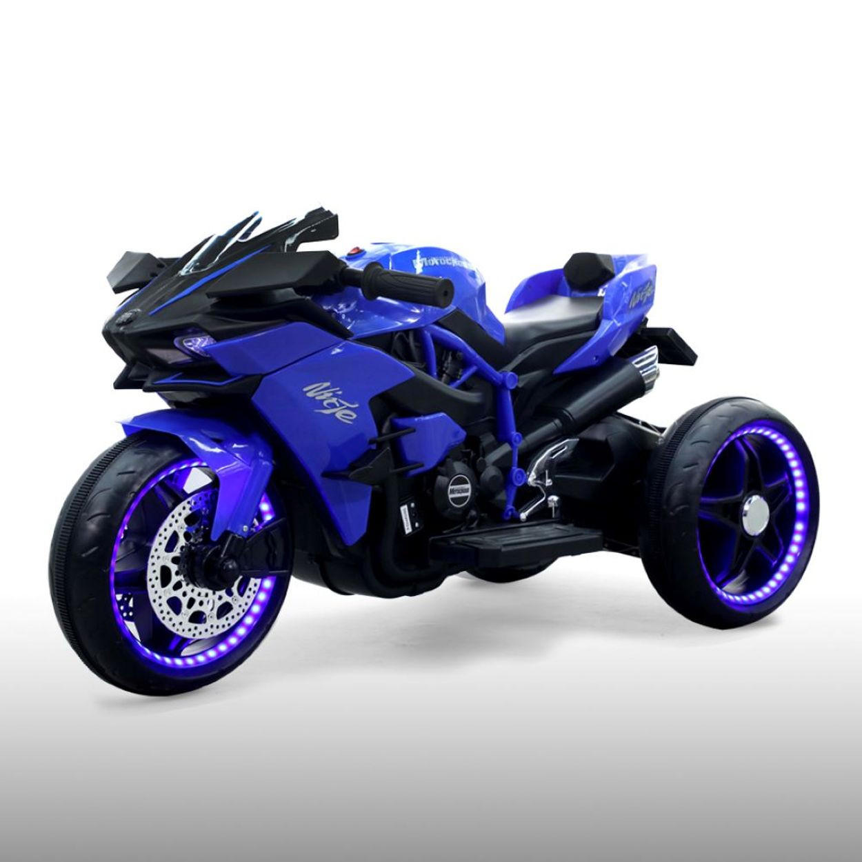 ELEKTROMOTORRAD Ninja blau drei Kunststoffräder, LED-Beleuchtung, Mp3 - Blau, Kunststoff (105/33/53cm) - Moni