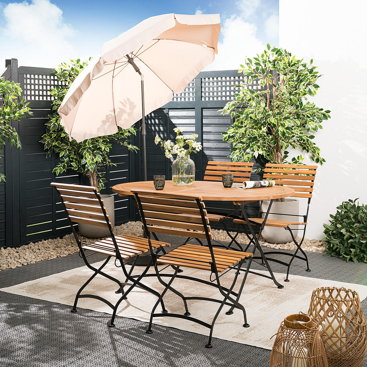 GARTENTISCH OVAL - Akazie massiv / Stahl - Braun / Schwarz - Schwarz/Braun, Holz/Metall (90/140/75cm) - home24