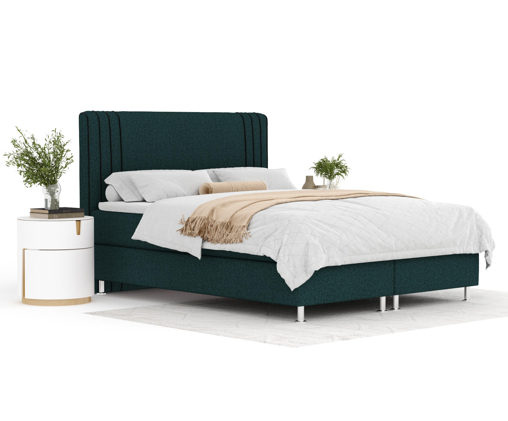 BOXSPRINGBETT Casone Grün/Schwarz 160/200 cm mit Latex-Topper - Silberfarben/Schwarz, Holz/Holzwerkstoff (160/200cm) - Maison de Reve