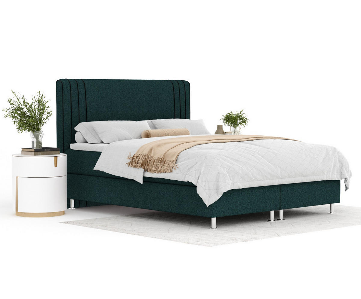 BOXSPRINGBETT Casone Grün/Schwarz 160/200 cm mit Latex-Topper - Silberfarben/Schwarz, Holz/Holzwerkstoff (160/200cm) - Maison de Reve