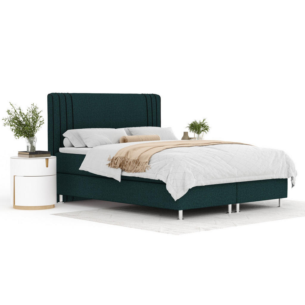 Thumbnail - Maison de Reve Boxspringbett, Grün, Schwarz, Textil, Buche, Kiefer, H3, Höhe ca. 21 cm, 200x200 cm, FSC 100%, Made in EU...