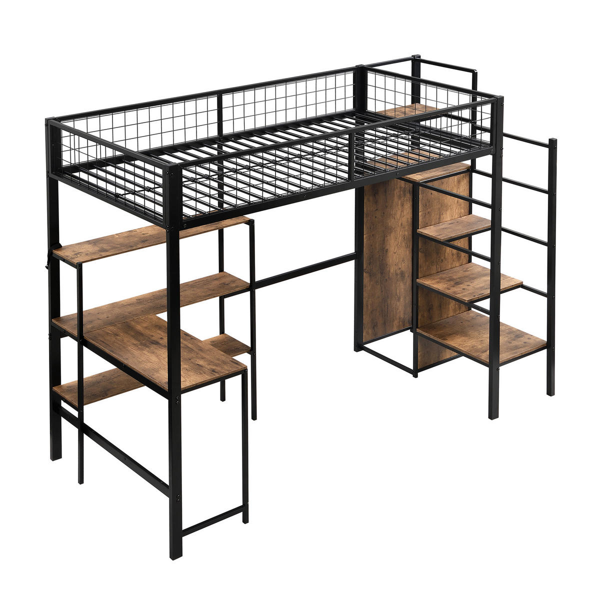 HOCHBETT 90x200cm, Eisen, Stauraum unter Tisch, Regale, Einbauschrank, Schwarz - Schwarz, Metall (90/200cm)