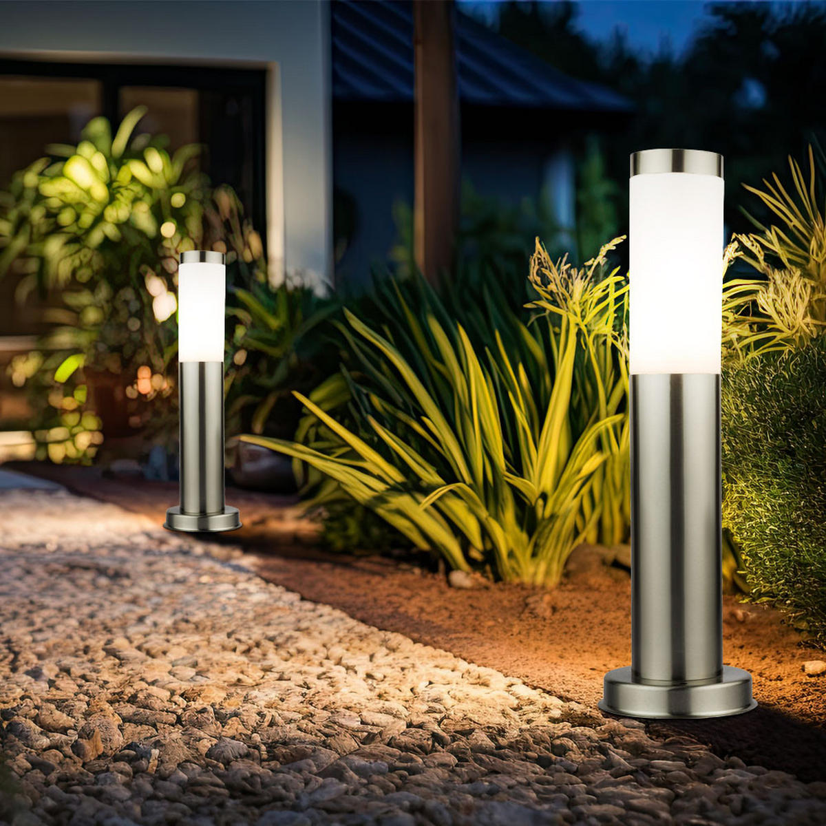 LED SOCKELLEUCHTE Edelstahl Silber 2er Set - Silberfarben, Metall (12.5/12.5/45cm)