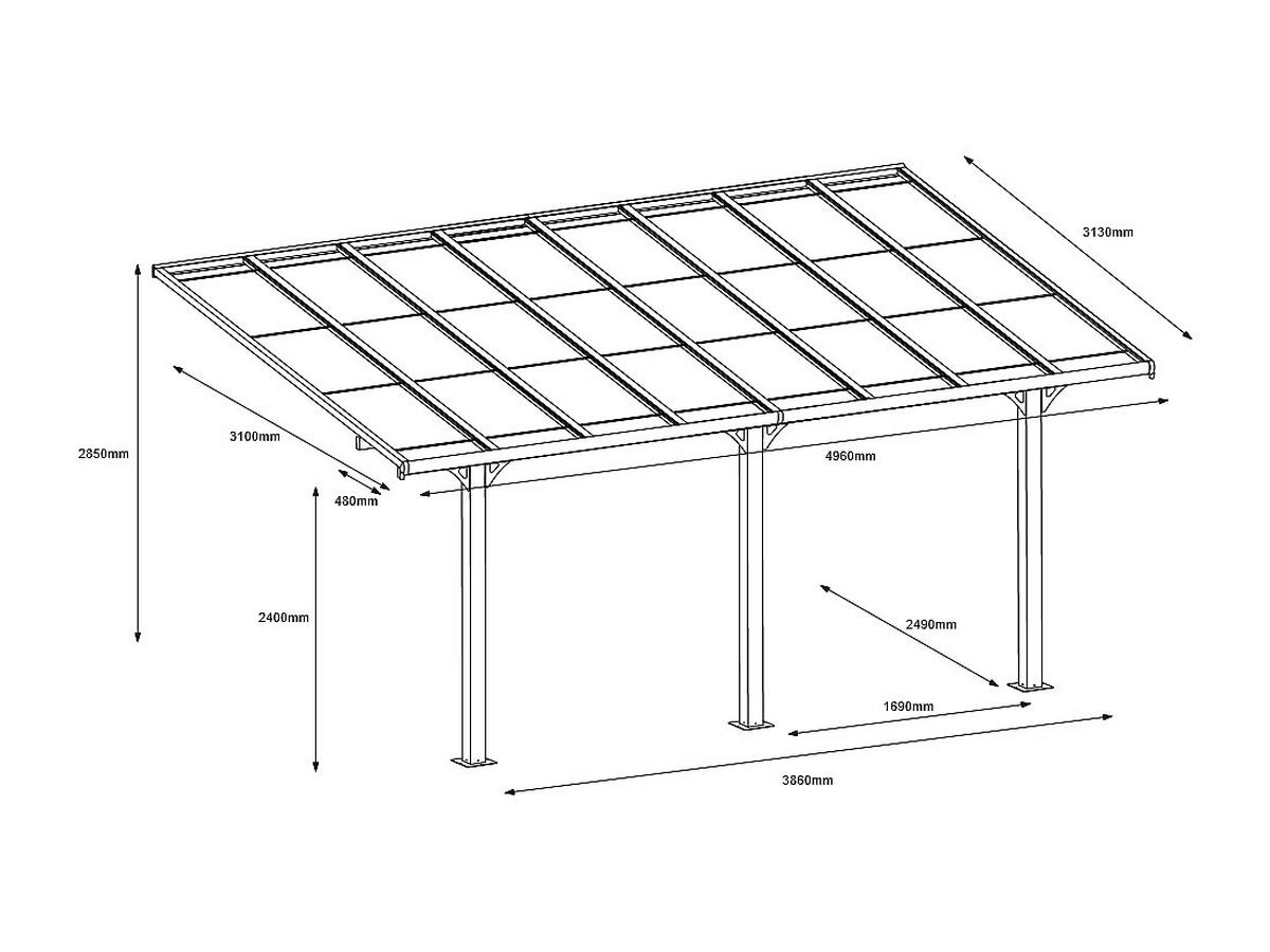 ANLEHNCARPORT - 1 Person - Plastik, Metall - Anthrazitgrau - - Anthrazit, Kunststoff/Metall (496/285/310cm) - Vente-Unique