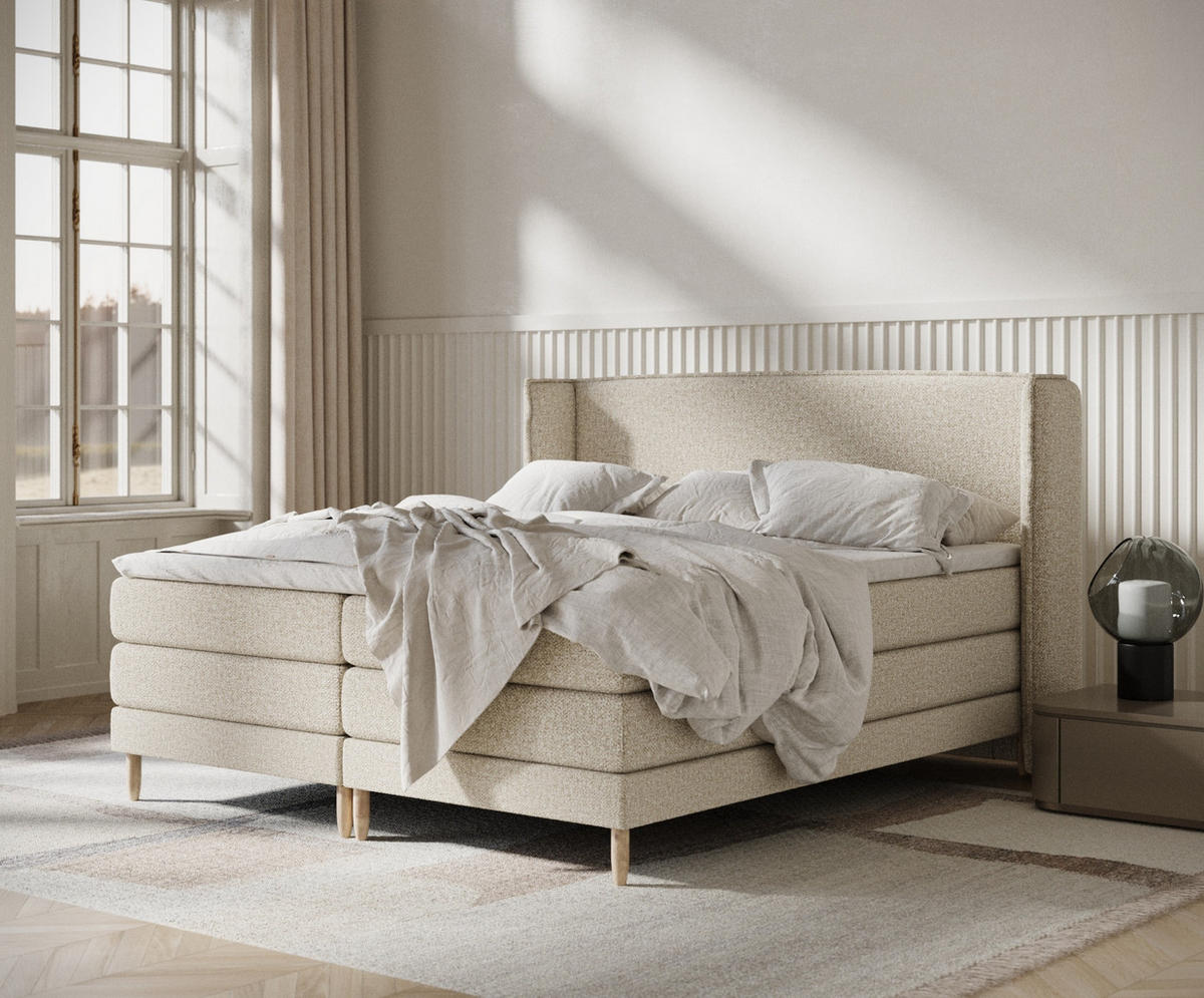 BOXSPRINGBETT Carizzo Beige 140/200 cm mit Matratze und Topper - Beige/Naturfarben, Holz/Holzwerkstoff (140/200cm) - Maison de Reve