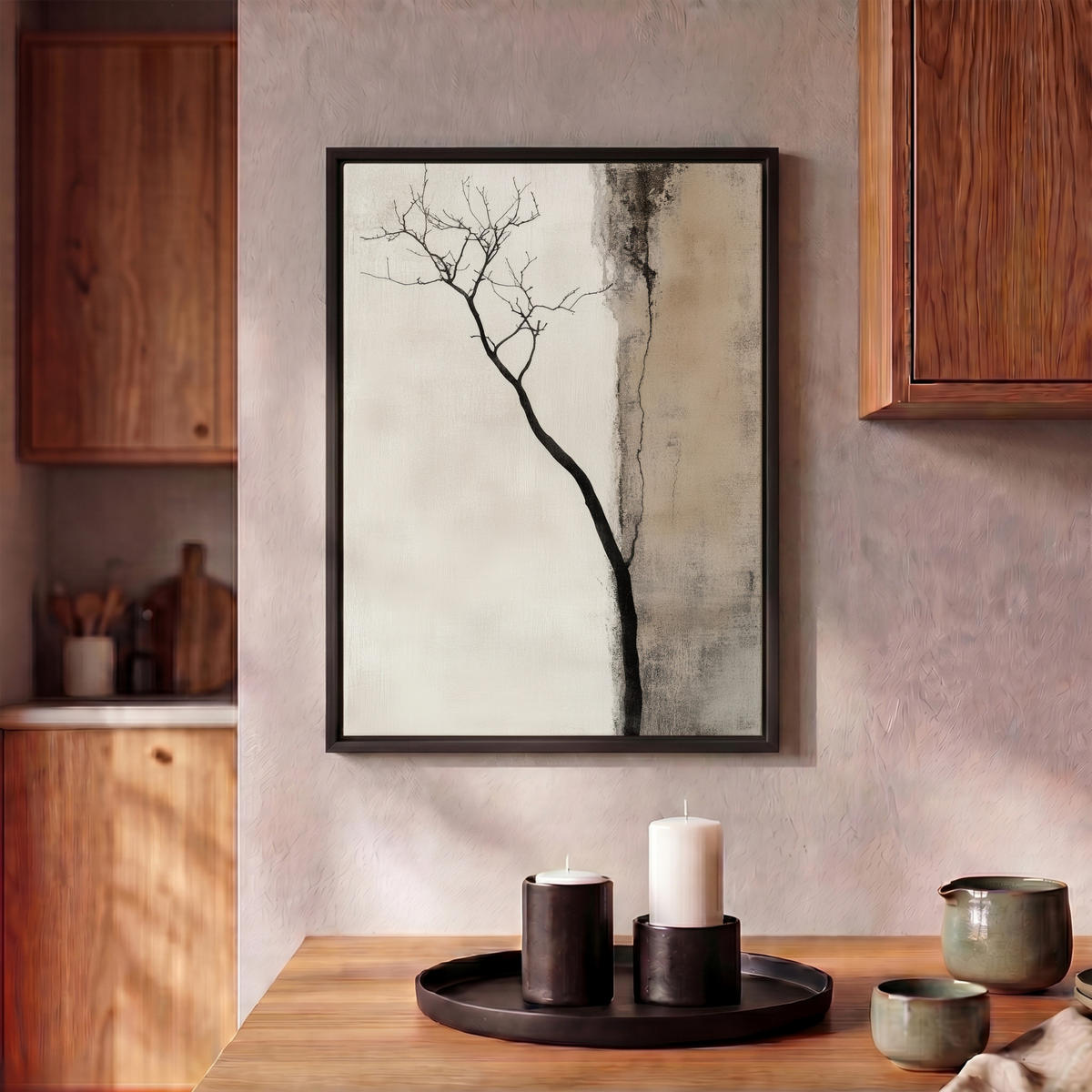 LEINWAND Bilder mit Rahmen - Wabi sabi - Pflanze - Beige - 30x40 - Taupe, Textil (30/40cm) - MuchoWow