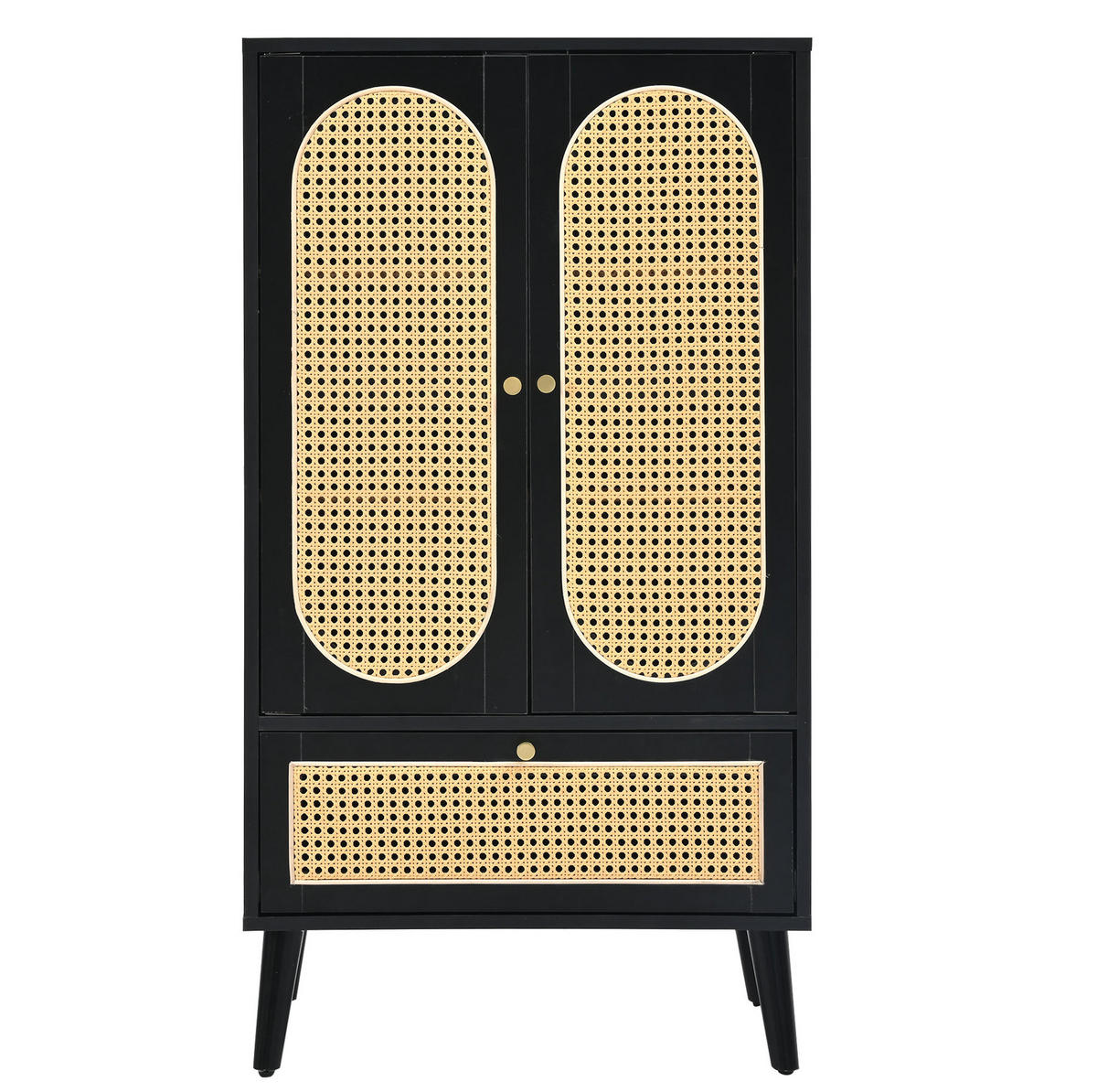 SIDEBOARD 60/40/110,5 cm aus Spanplatte mit Rattan-Fronten Schwarz - Schwarz, Holzwerkstoff (40/110.5/60cm) - Modenvie
