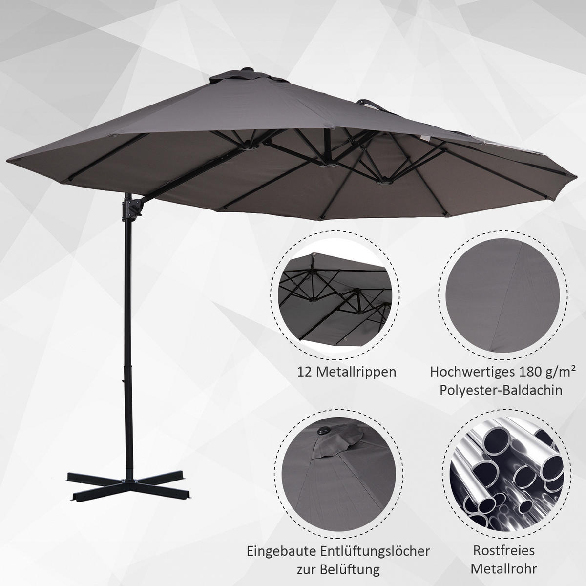 DOPPELSEITIGER Sonnenschirm aus Stahl 453x267x250 cm in Hellgrün mit Kurbel - Hellgrün, Metall (267/453cm) - Modfu