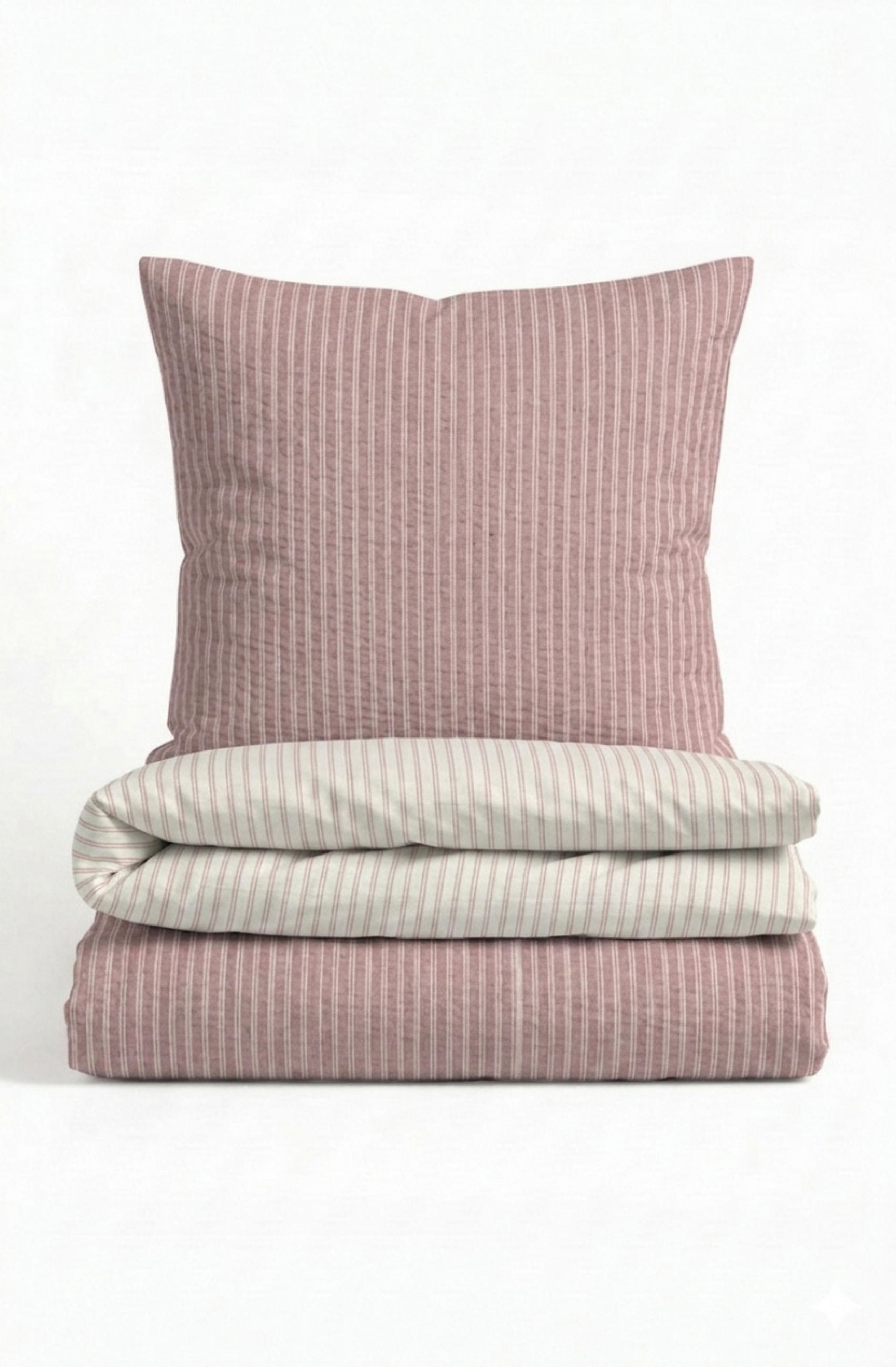 BETTWÄSCHE-GARNITUR Premium Melange Webstreifen rose, 155x200 cm + 80x80 cm - Rosa, Textil (155/200cm) - biberna