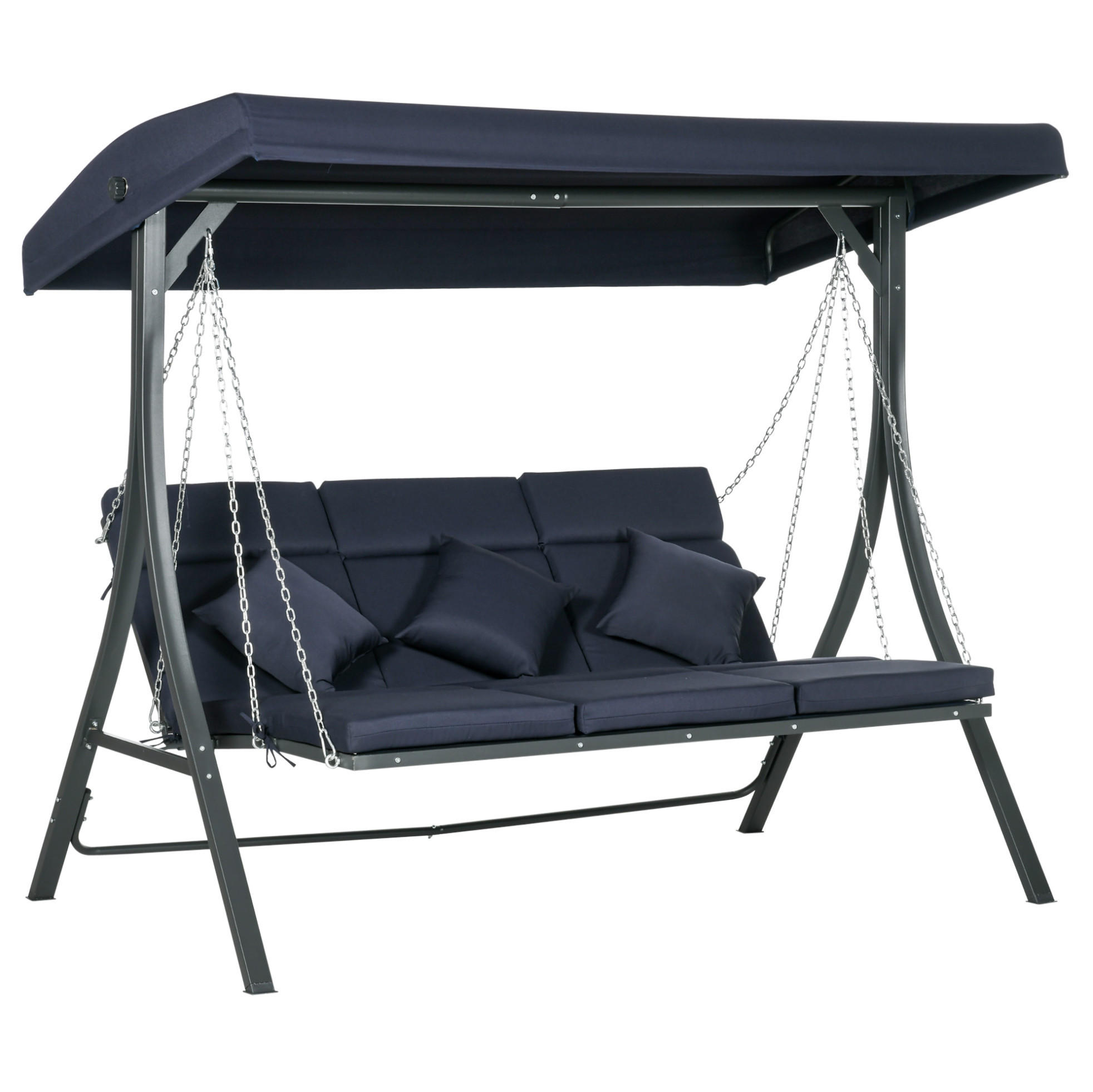 HOLLYWOODSCHAUKEL aus Eisen 156x89x168 cm in Dunkelblau mit verstellbarem Sonnendach - Dunkelblau, Metall (89/168/156cm) - Modfu