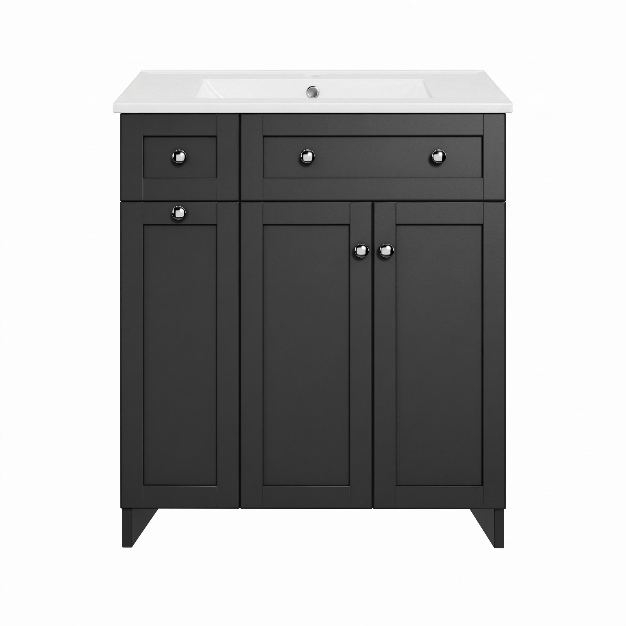 WASCHTISCH 76cm Keramikbecken 3 Schubladen Schwarz lackiert - Schwarz, Holzwerkstoff (76/86/47cm) - Urban Meuble