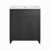WASCHTISCH 76cm Keramikbecken 3 Schubladen Schwarz lackiert - Schwarz, Holzwerkstoff (76/86/47cm) - Urban Meuble