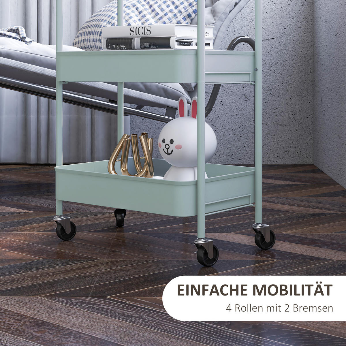 SERVIERWAGEN Rollwagen mit 3 Etagen, für Küche, Wohnzimmer, Stahl, Hellblau - Hellblau, Metall (30.6/79/45cm) - HOMCOM