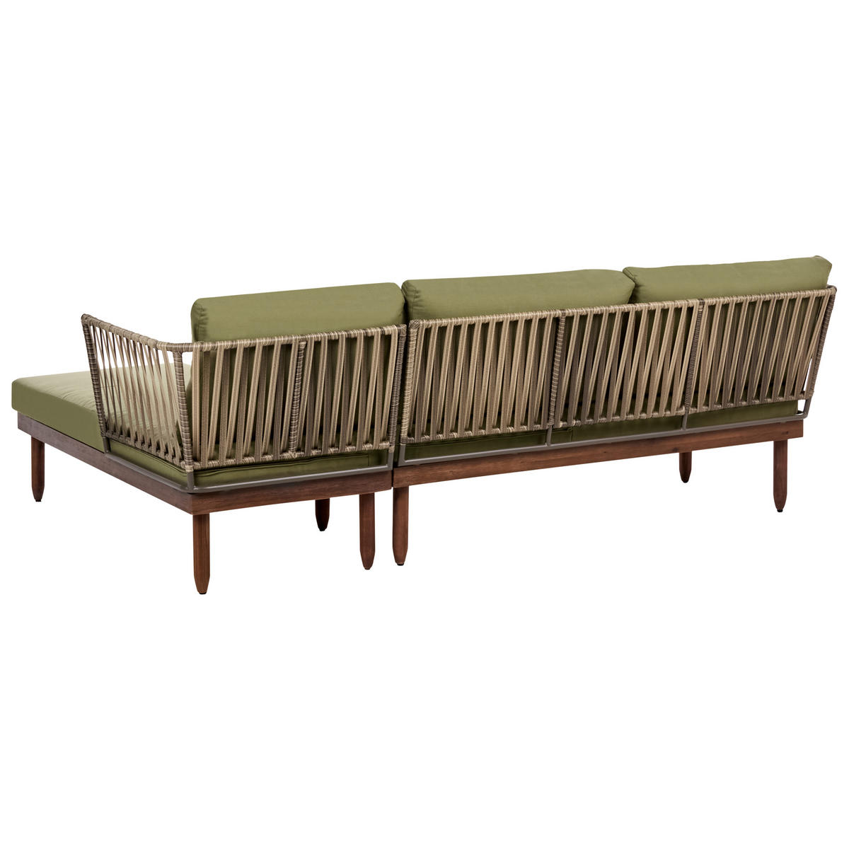 LOUNGE-SET mit Tisch 4-Sitzer Akazienholz linksseitig Dunkelbraun/Grün Cremona - Braun/Grün, Holz - Beliani