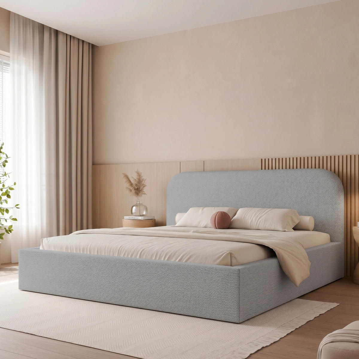 POLSTERBETT FUZZI 200x200 cm Blaugrau (Stoff Lumi) - mit Bettkasten und Lattenrost - Blaugrau, Holzwerkstoff/Textil (200/200cm) - Ravio