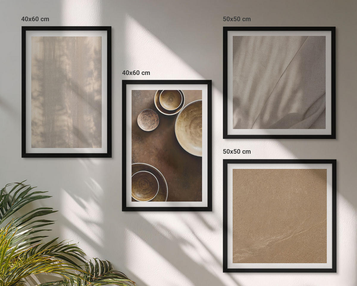 BILDER SET 4er Set - 50x50 cm & 40x60 cm Schwarzer Rahmen - Strukturen, Texturen, Minimalismus - Schwarz, Kunststoff (50/50cm) - TULUP