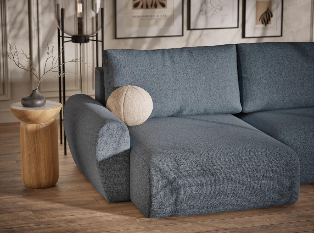 WOHNLANDSCHAFT MIT SCHLAFFUNKTION Numba Blau Grau Webstoff - Blaugrau/Schwarz, Holz/Holzwerkstoff (397/70/153cm) - Maison de Reve