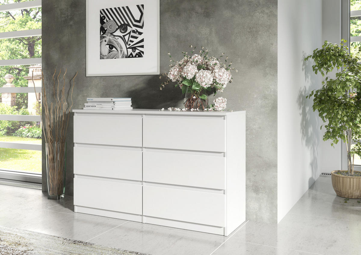 KOMMODE NUDO 100/78,5/39cm mit 6 Schubladen Türen Weiß - Weiß, Holzwerkstoff (100/78.5/39cm) - MASSENO