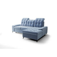 ECKSOFA KONGO RBN18, Eckcouch in L-Form mit Schlaffunktion, Farbe: Blau, Velourstoff, Ottomane Rechts - Blau, Textil (257/172cm) - O-Sofa