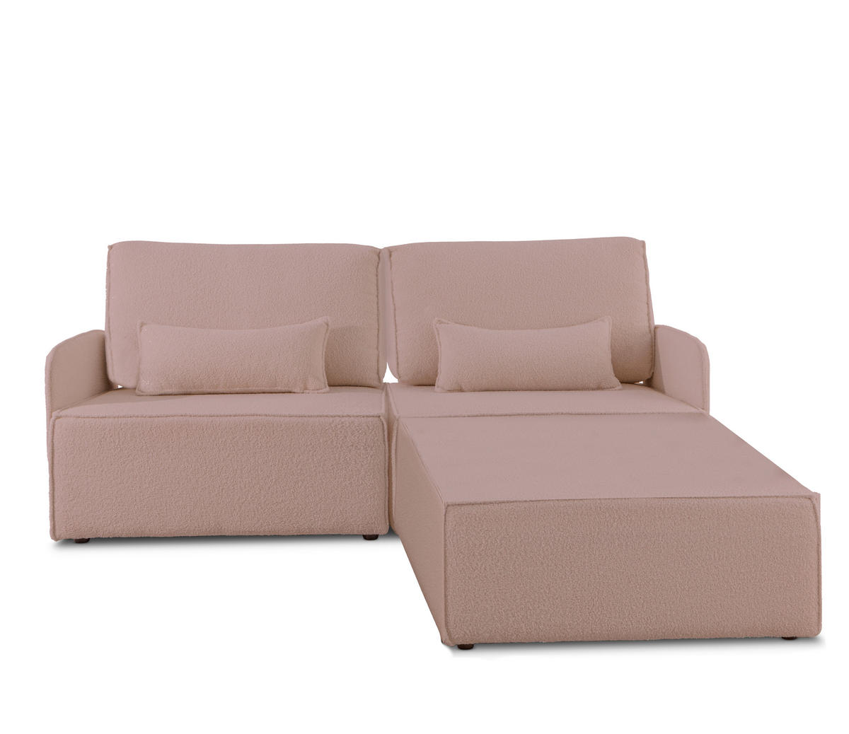 2-SITZER-SOFA Chaiselongue bezogen Bouclé und Kiefernholz Hellrosa LEA - Pink, Textil (188/87/90cm) - RNT By Really Nice Things