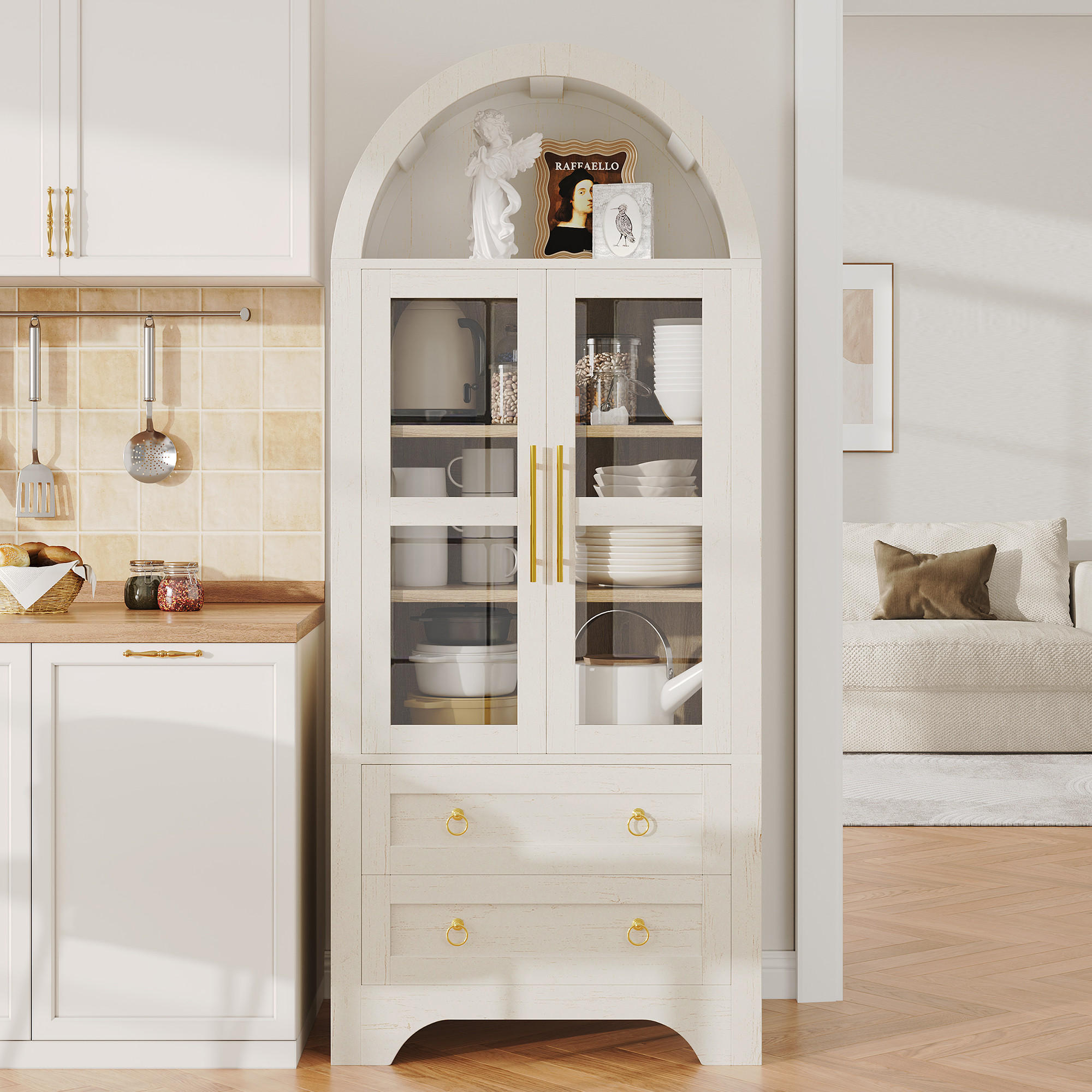 GESCHIRRSCHRANK Weiß 76.2/40/180 - Weiß, Holzwerkstoff (76.2/180/40cm)