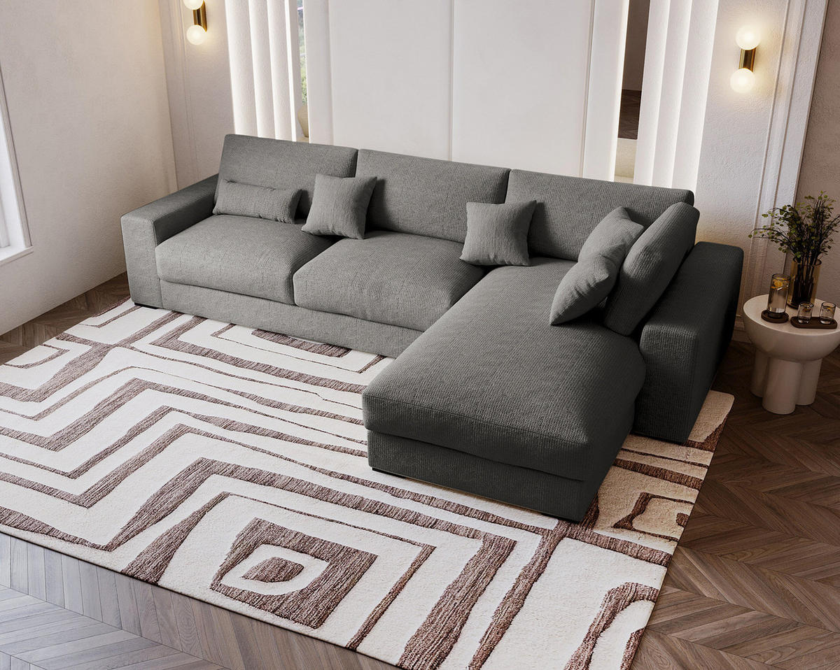 ECKSOFA mit Longchair - Anthrazit/Schwarz, Kunststoff/Textil (340/205cm) - home24