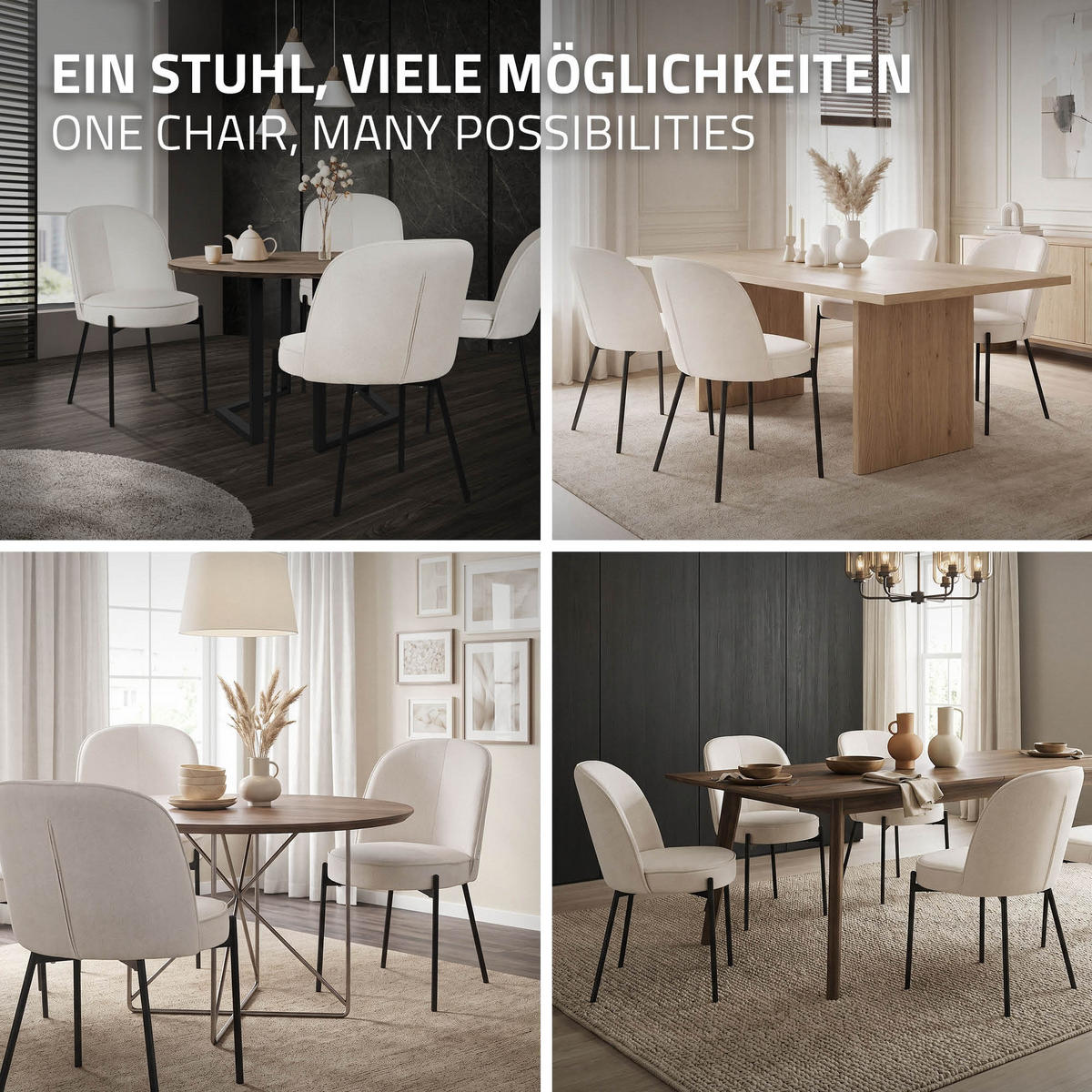 JÍDELNÍ ŽIDLE, sada 6 ks, béžová, s látkovým potahem - černá/béžová, kov/textil (50/83/63cm) - ML-DESIGN