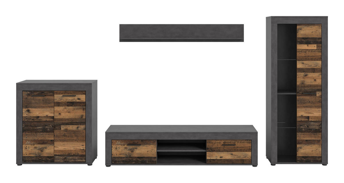 WOHNWAND Milo 4 tlg. (B/H/T: ca. 330/159/40 cm) in Matera/Old Wood - Naturfarben, Holzwerkstoff (330/159/40cm)