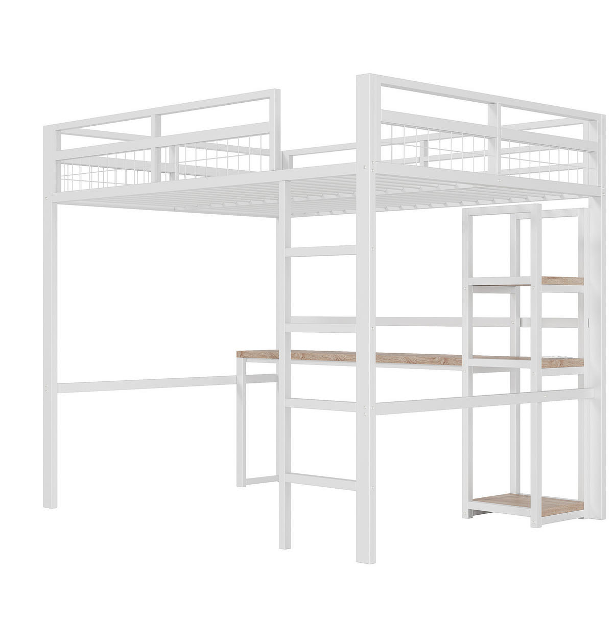 HOCHBETT 140/200 cm Weiß mit Schreibtisch und USB- sowie Type-C-Anschlüssen aus Eisenrahmen - Weiß, Metall (140/200cm) - OKWISH